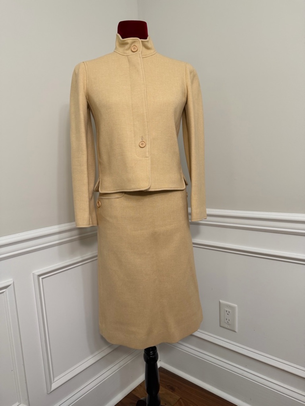 Vintage Courrèges Paris skirt suit, likely dating to the 1970s